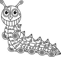 Robot Caterpillar Isolated Coloring Page for Kids vector