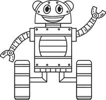 Robot with Wheels Isolated Coloring Page for Kids vector