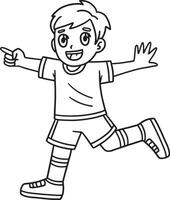 contento chico jugando aislado colorante página para niños vector