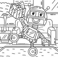 Robot with a Present Coloring Page for Kids vector
