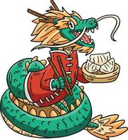 Year of the Dragon Eating Dumpling Cartoon Clipart vector