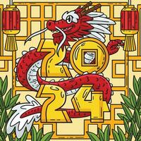 Year of the Dragon 2024 Colored Cartoon vector