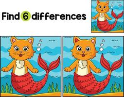 Cat Mermaid Find The Differences vector