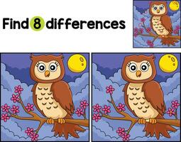 Owl On A Tree Branch Find The Differences vector