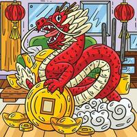 Year of the Dragon Cloud Coin Base Colored Cartoon vector