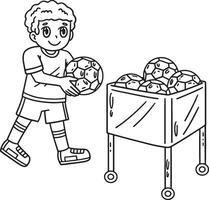 Boy with Soccer Ball Cart Isolated Coloring Page vector