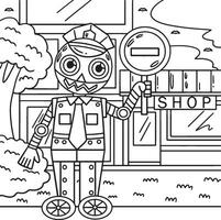 Security Guard Robot Coloring Page for Kids vector