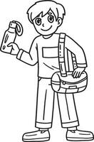 Boy with Soccer Bag Isolated Coloring Page vector