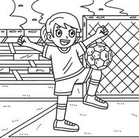 Soccer Girl Balancing Ball on Knee Coloring Page vector