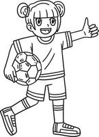 Girl Holding Soccer Ball Isolated Coloring Page vector