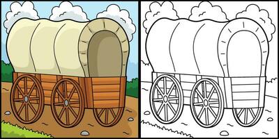 Wagon Vehicle Coloring Page Colored Illustration vector