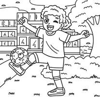 Girl with Soccer Ball on Foot Coloring Page vector