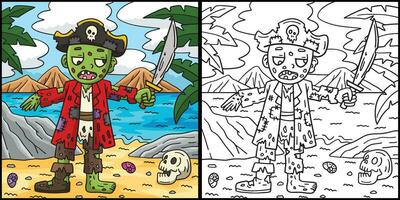 Pirate Zombie Coloring Page Colored Illustration vector