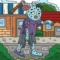 zombi con un hacha en el cabeza de colores dibujos animados vector