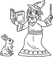 Circus Wizard with Rabbit Isolated Coloring Page vector