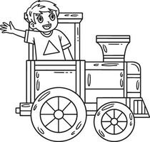 Circus Child in Train Isolated Coloring Page vector