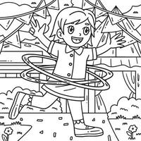 Circus Child and Hula Hoop Coloring Page for Kids vector