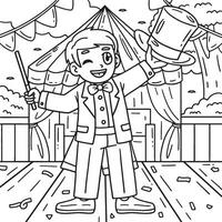 Circus Magician with a Hat and Wand Coloring Page vector