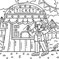 Circus Seller and Ticket Booth Coloring Page vector