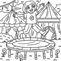 Circus Child and Trampoline Coloring Page for Kids vector