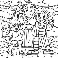 Circus Child and Clown Coloring Page for Kids vector