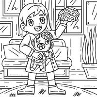 Child with a Zombie Stuffed Toy Coloring Pages vector