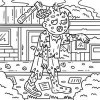 Zombie with an Ax on the Head Coloring Pages vector