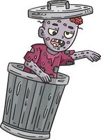 Trash Can Zombie Cartoon Colored Clipart vector