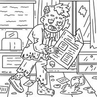 Zombie with Newspaper Coloring Pages for Kids vector