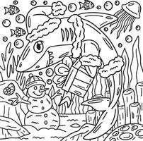 Santa Shark Coloring Page for Kids vector