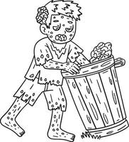 Trash Can Zombie Isolated Coloring Page for Kids vector