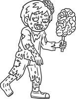 Zombie Eating Brain on a Stick Isolated Coloring vector