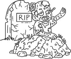 Zombie Rising from the Grave Isolated Coloring vector