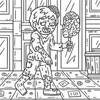 Zombie Eating Brain on a Stick Coloring Pages vector