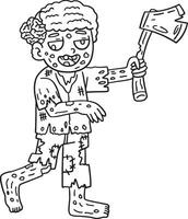 Zombie Holding an Ax Isolated Coloring Page vector