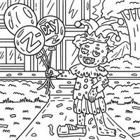 Zombie Clown with Balloons Coloring Pages for Kids vector