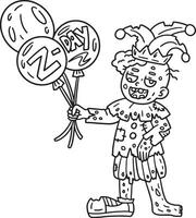 Zombie Clown with Balloons Isolated Coloring Page vector