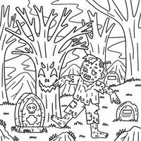 Zombie under a Spooky Tree Coloring Pages for Kids vector