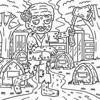 Zombie Holding an Ax Coloring Pages for Kids vector