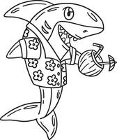 Shark with a Tropical Drink Isolated Coloring Page vector