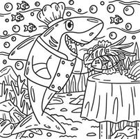 Chef Shark Coloring Page for Kids vector