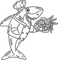 Chef Shark Isolated Coloring Page for Kids vector