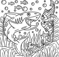 Shark and Fish Friend Coloring Page for Kids vector