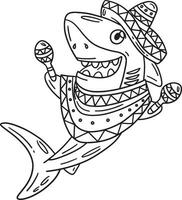 Shark with Sombrero and Maracas Isolated Coloring vector