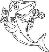 Shark with the Treat Isolated Coloring Page vector