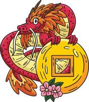 Year of the Dragon Holding Coin Cartoon Clipart vector