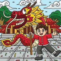 Year of the Dragon Dragon Dance Colored Cartoon vector