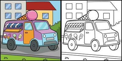 Ice Cream Truck Coloring Page Colored Illustration vector