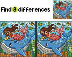 Mermaid With Whale Find The Differences vector