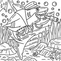 Shark in Marine Outfit Coloring Page for Kids vector